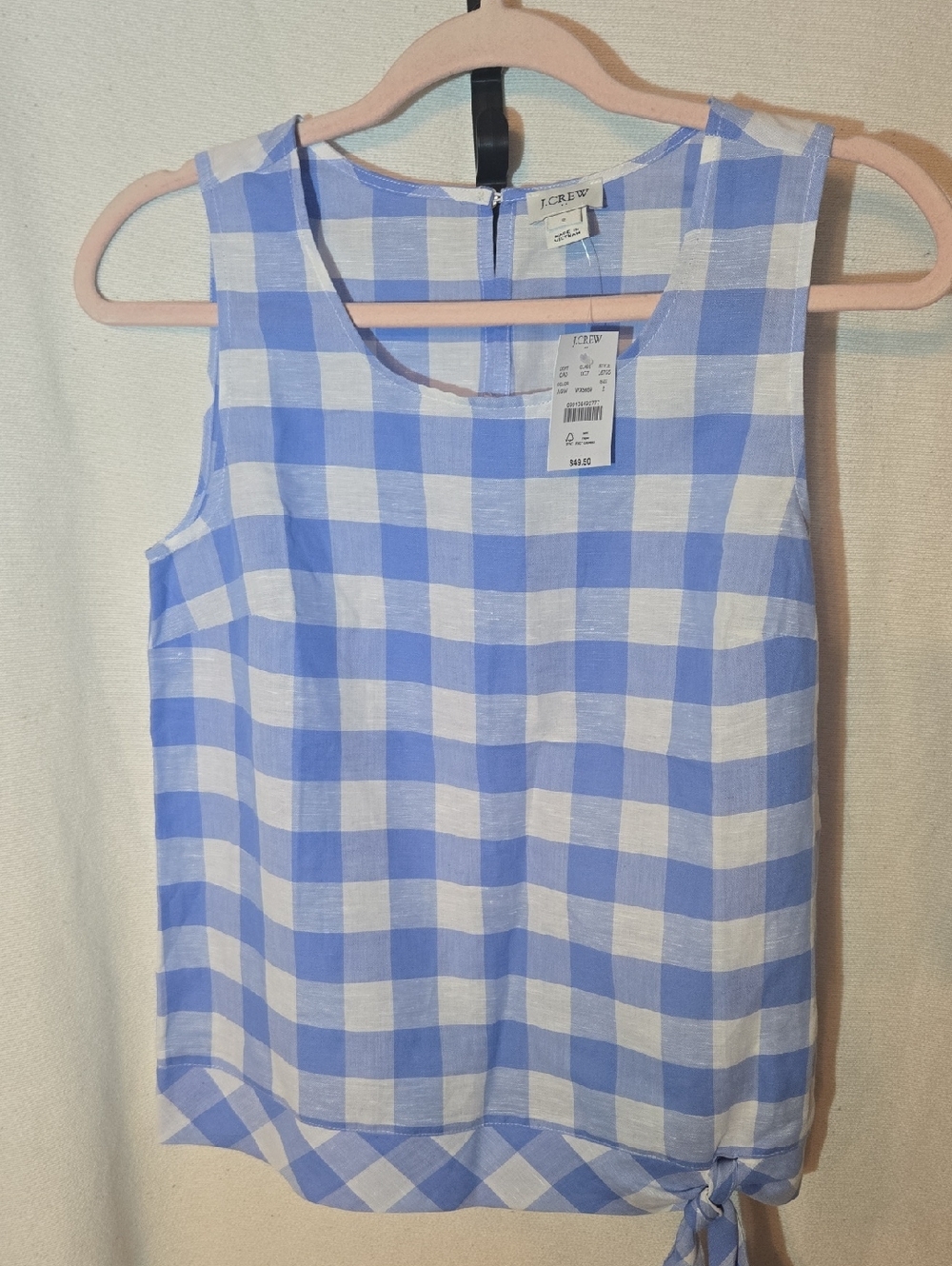 J. Crew Blue and White Gingham Tie-Hem Sleeveless Camisole Top
